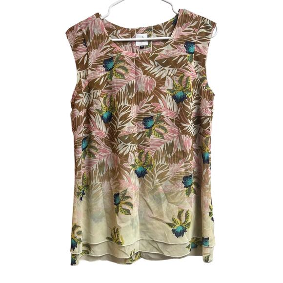 Cabi Blouse Sleeveless Parlor Tropical Orchid Floral Cream Pink Top Small - Picture 1 of 10